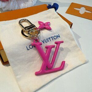 Louis Vuitton Neon Pink LV Logo Keychain Set